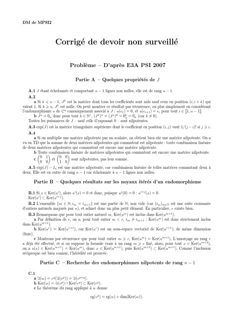 DM Matrices Unipotentes Corrige | PDF | Matrice (Mathématiques) | Algèbre