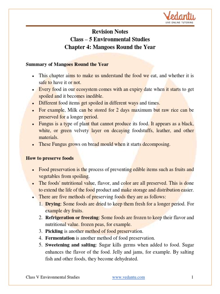 Mangoes Round The Year Class 5 Notes CBSE EVS Chapter 4 (PDF) PDF