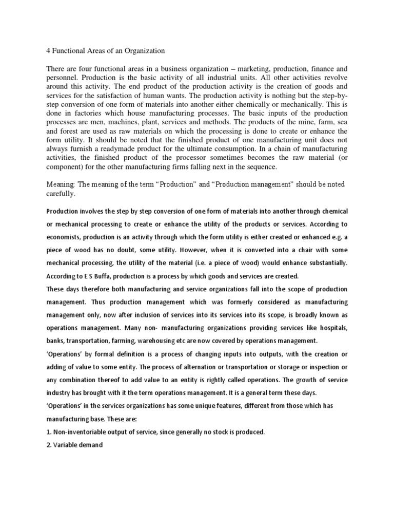 4 Functional Areas of An Organization | PDF | Production Function ...