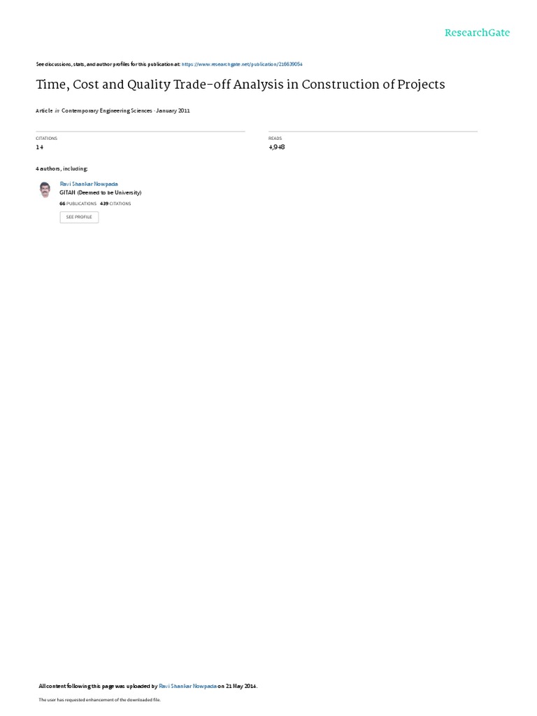 Time Cost and Quality TradeOff Analysis in Construction of Projects