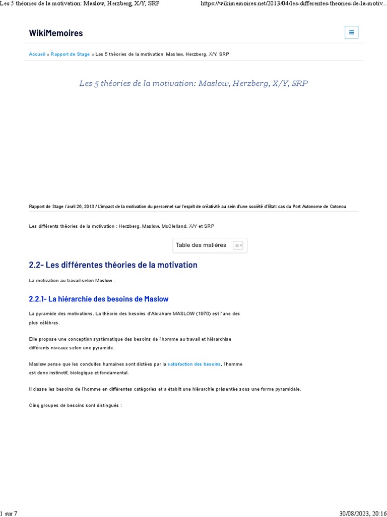 Theorie de La Motivation | PDF | Motivation | Motivant