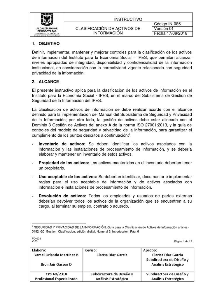 Clasificación de Activos de Información | PDF | Hardware de la ...