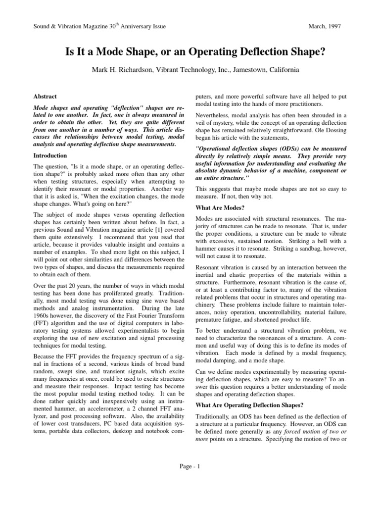 Modal vs. Operating Deflection Shapes | PDF | Normal Mode | Eigenvalues ...
