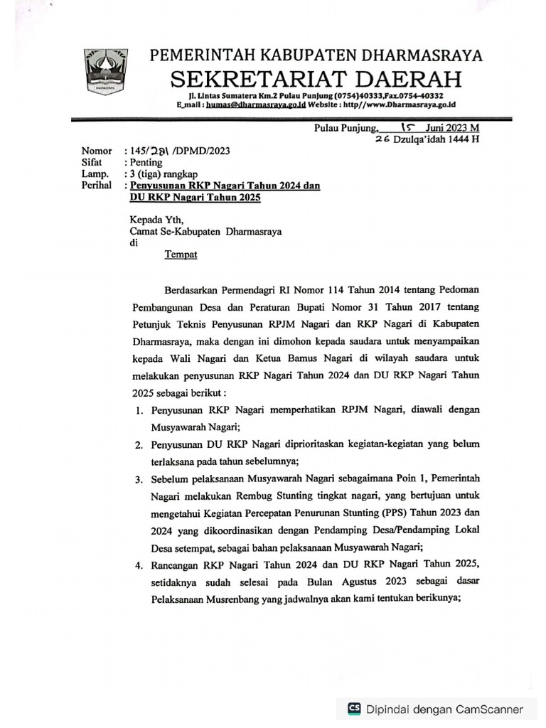 Surat Penyusunan RKP Dan DU RKP | PDF