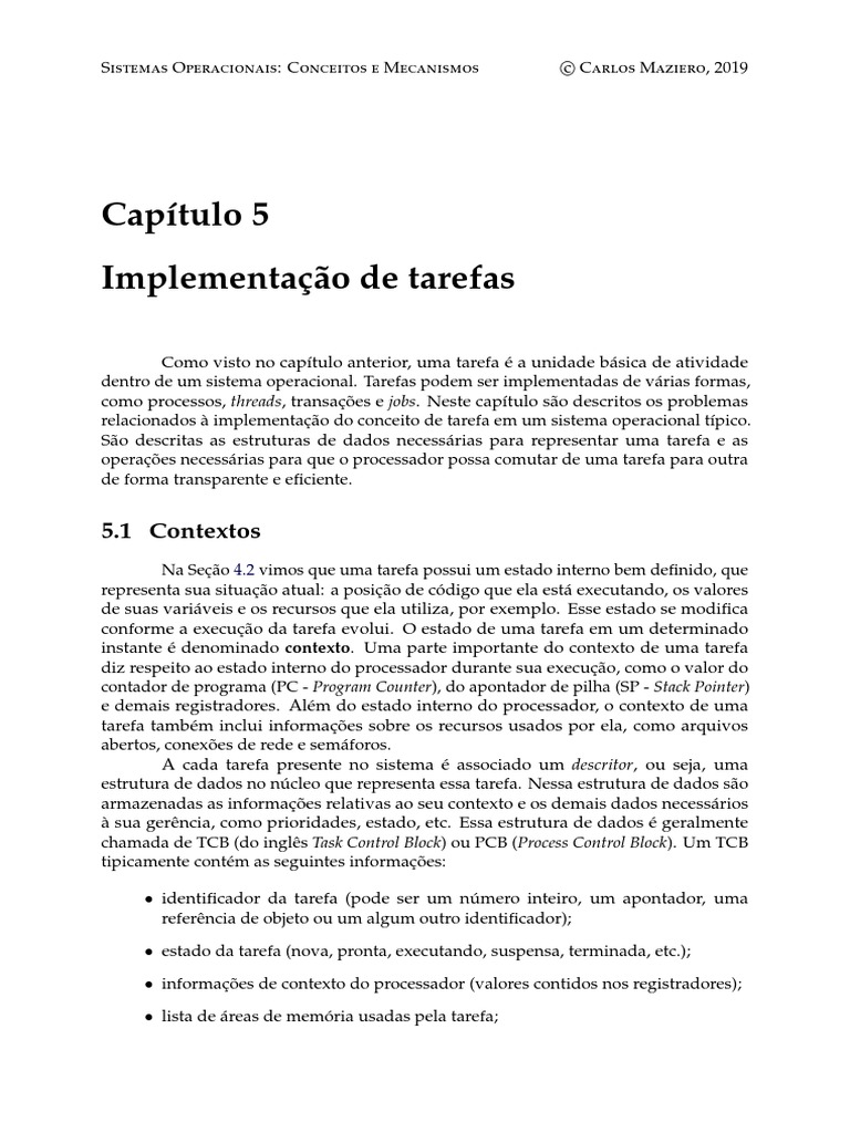 Implementação de Tarefas em SO | PDF | Thread (informática) | Processo ...