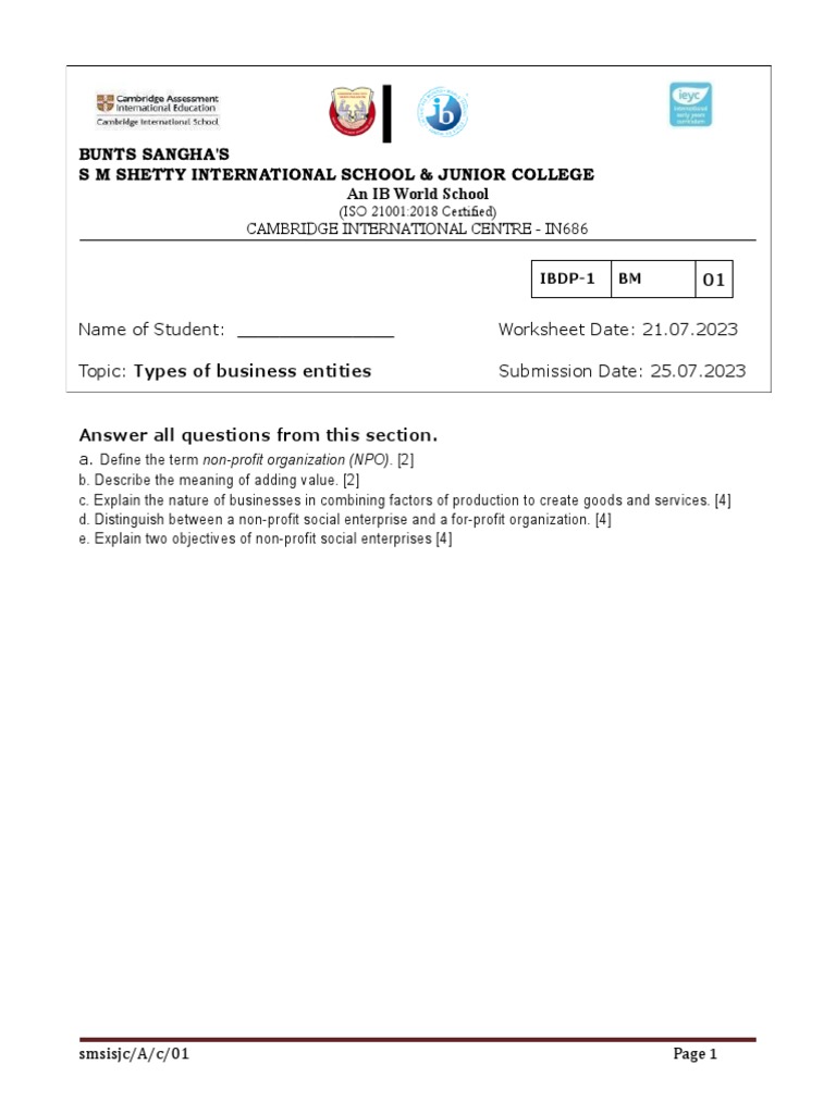 BM Worksheet 1 | PDF