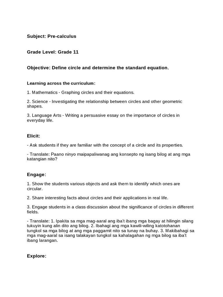 Lesson Plan | PDF | Circle | Equations