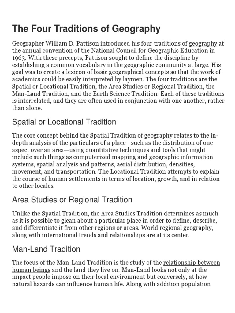 The Four Traditions of Geography PDF Geography Earth Sciences