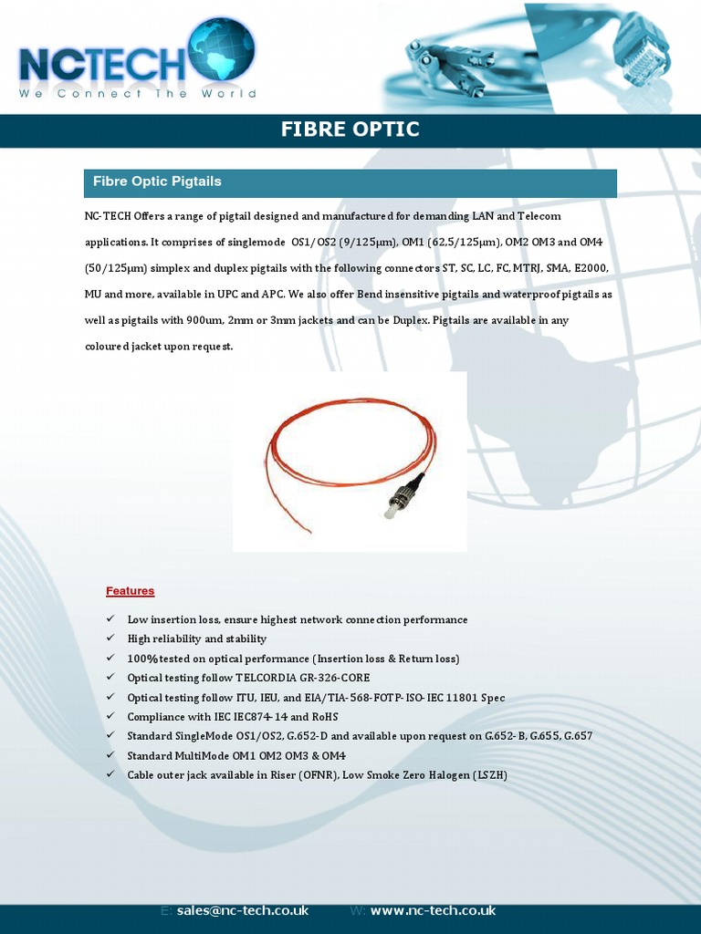 Pigtail | PDF | Optical Fiber | Manufactured Goods