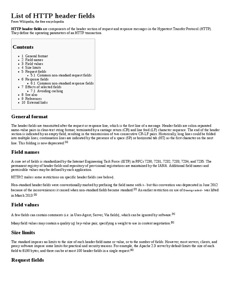 List of HTTP Header Fields | Download Free PDF | Internet & Web | Web ...
