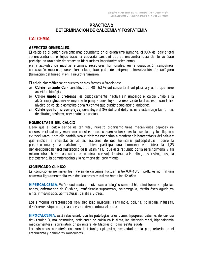 Determinación de Calcemia y Fosfatemia | PDF | Calcio | Homeostasis