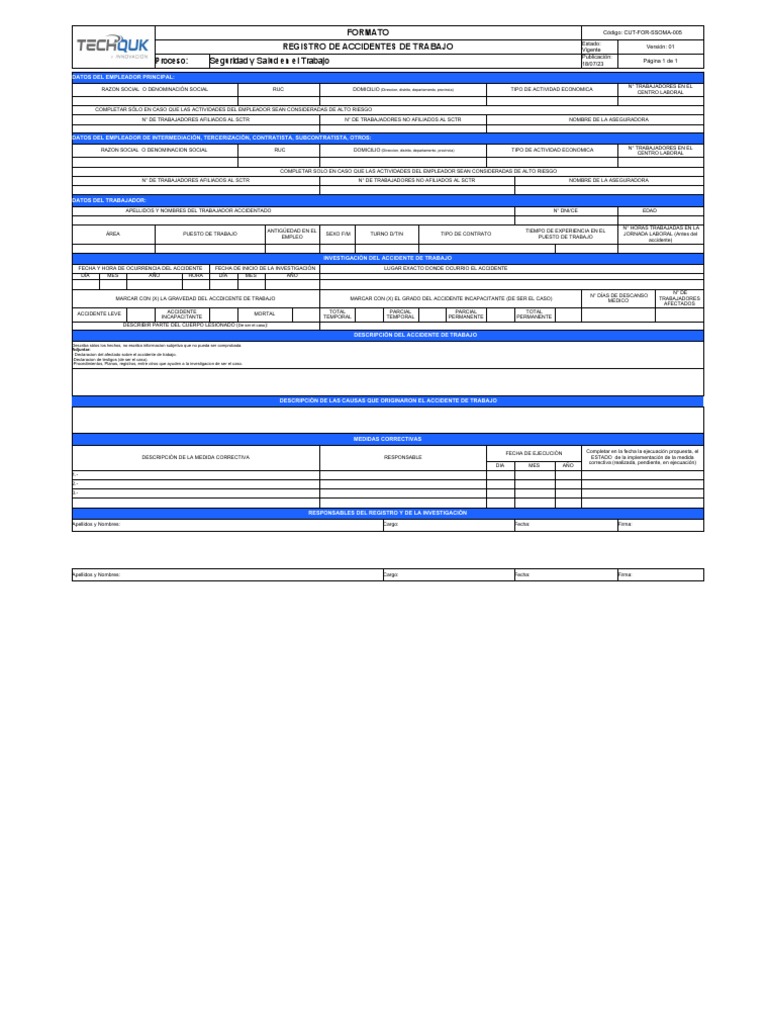 Registro de Accidentes de Trabajo PDF Empleo Labor