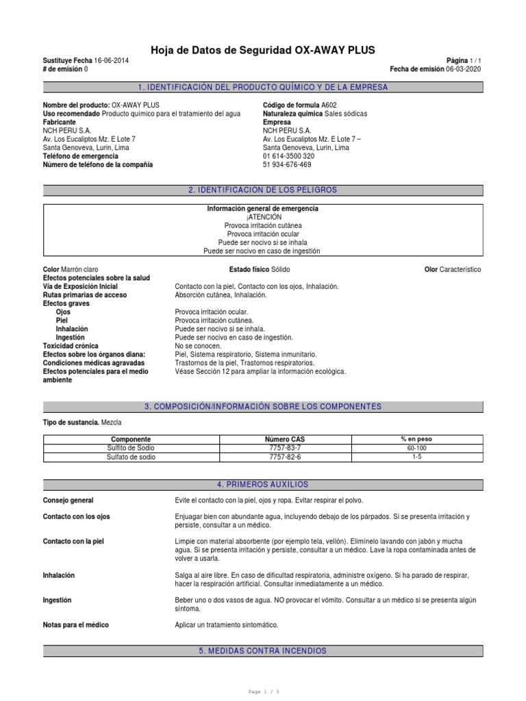 Hoja de Seguridad Oxa Way Plus PDF Agua Ventilación (Arquitectura)
