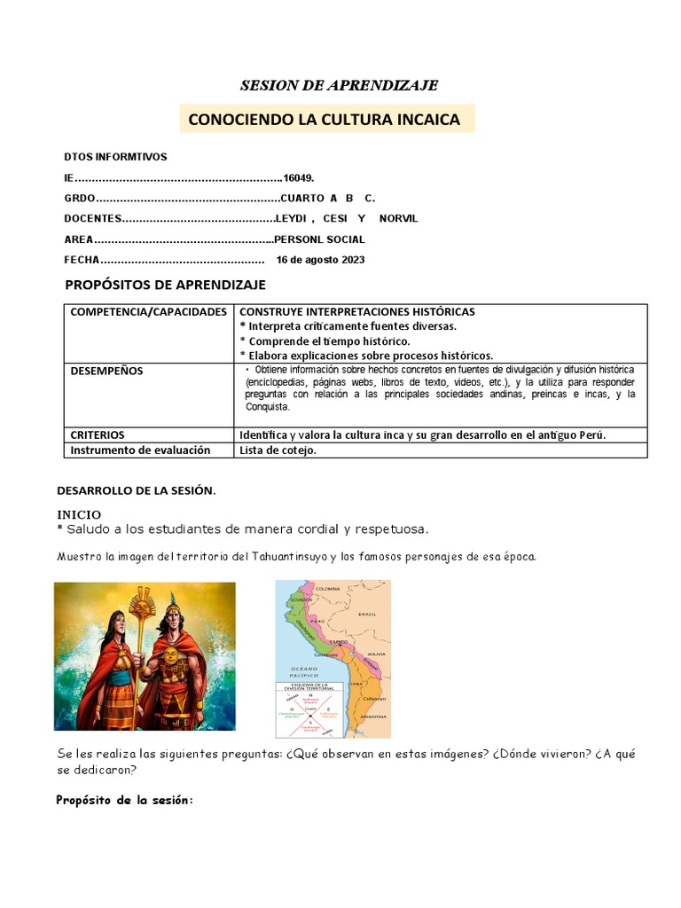 Aprendizaje sobre la Cultura Inca | PDF | Imperio Inca