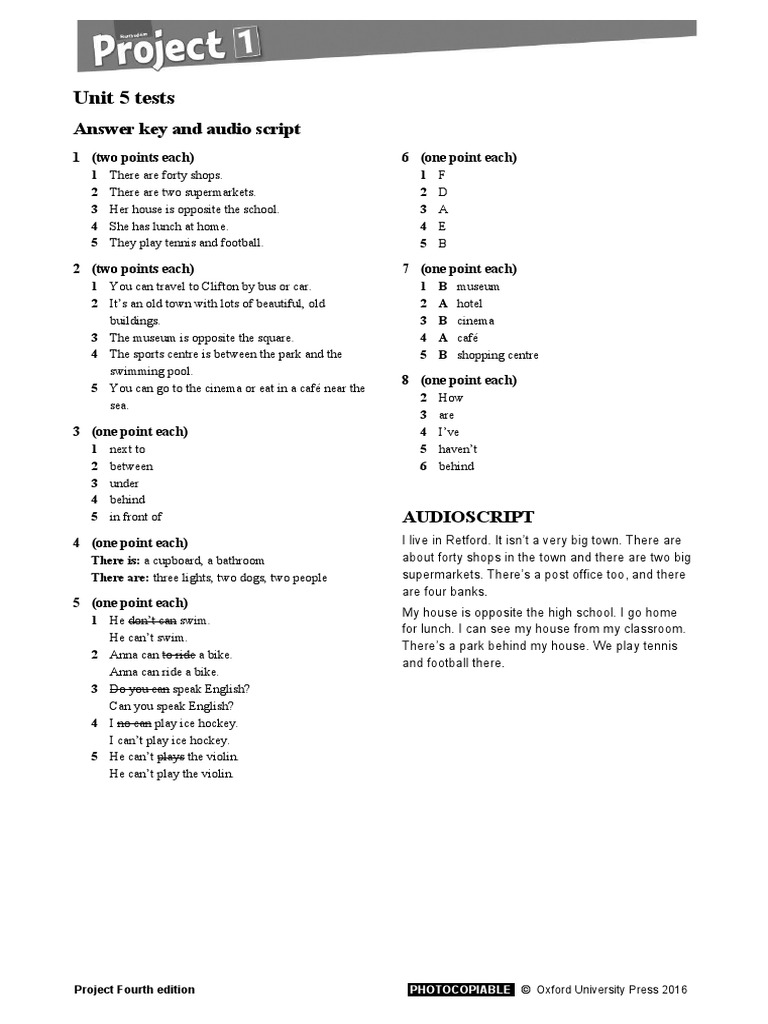 Unit 5 Answer Key and Audio Script PDF