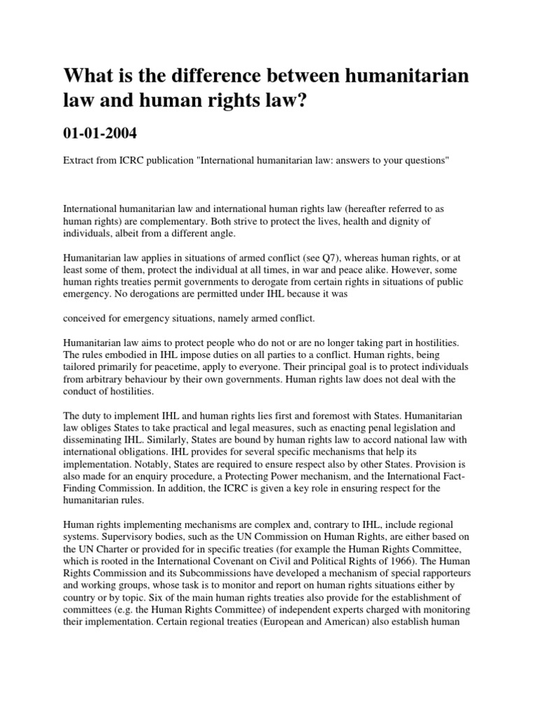 What Is The Difference Between Humanitarian Law and Human Rights Law ...