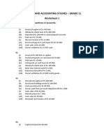 Business and Accounting Studies - Grade 11 Worksheet 1: Record The Below Transactions in Accounts