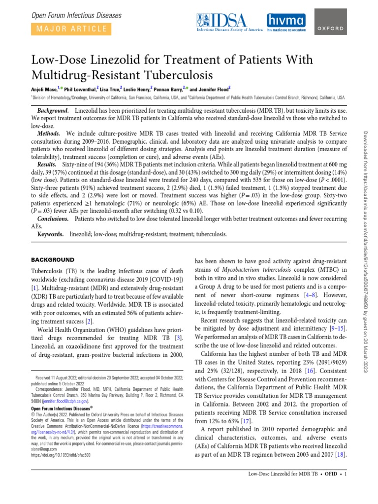 LowDose Linezolid For Treatment of Patients With MultidrugResistant