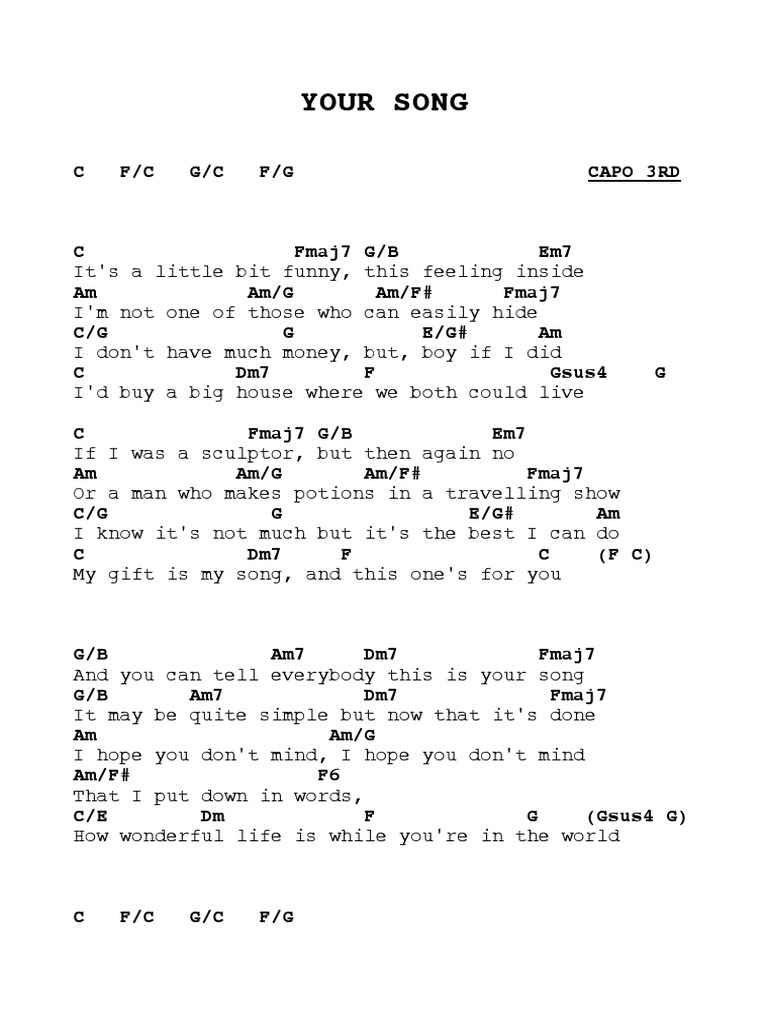 Your Song - Elton John TESTO e ACCORDI | PDF