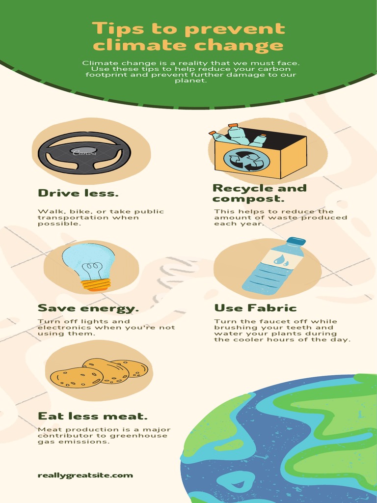 Simple Illustration 5 Tips To Prevent Climate Change Infographic | PDF