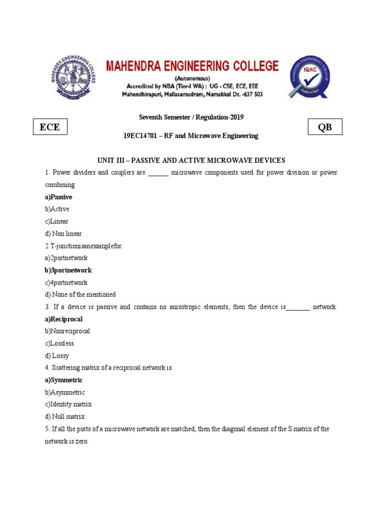 19EC14701-UNIT III Objective Type Questions | PDF | Diode | Gallium ...