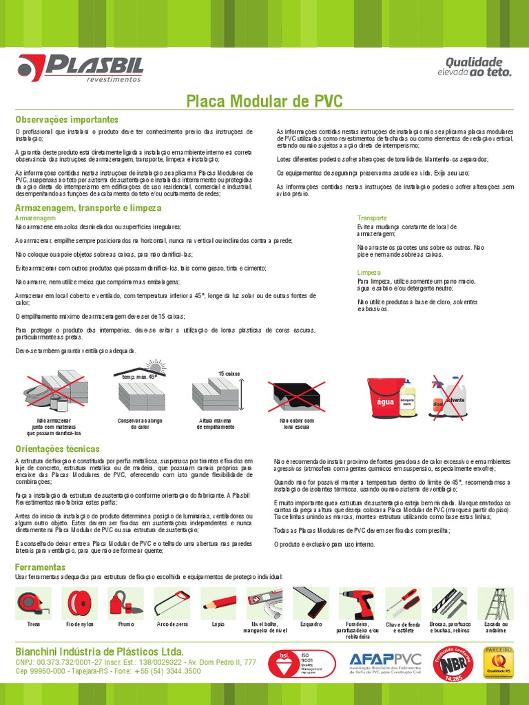 Instruções para Placa Modular de PVC | PDF | Cloreto de polivinila (PVC ...