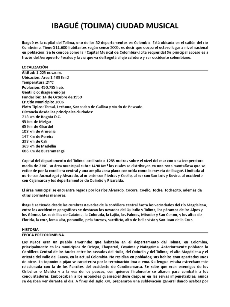 Ibagué: Historia y Datos Clave | PDF | Colombia