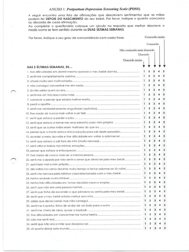 PDSS - Escala de Depressão Pós-Parto | PDF