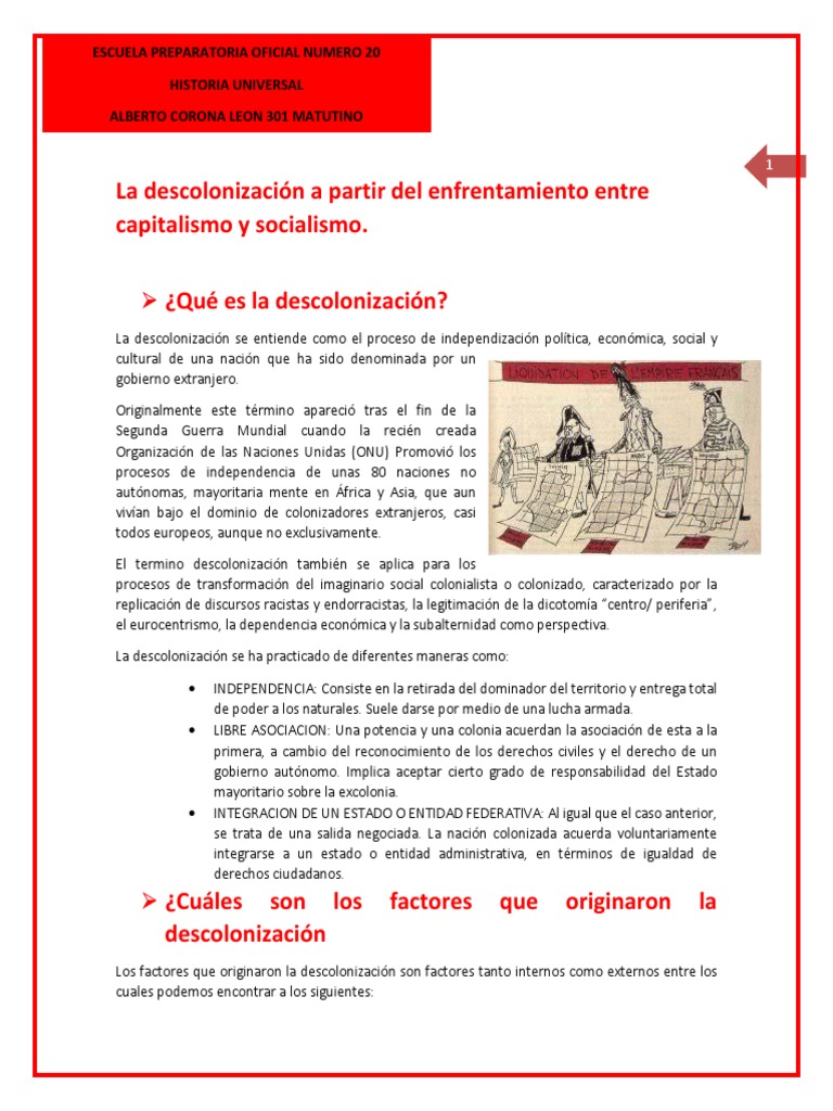 La Descolonización A Partir Del Enfrentamiento Entre Capitalismo y Socialismo PDF
