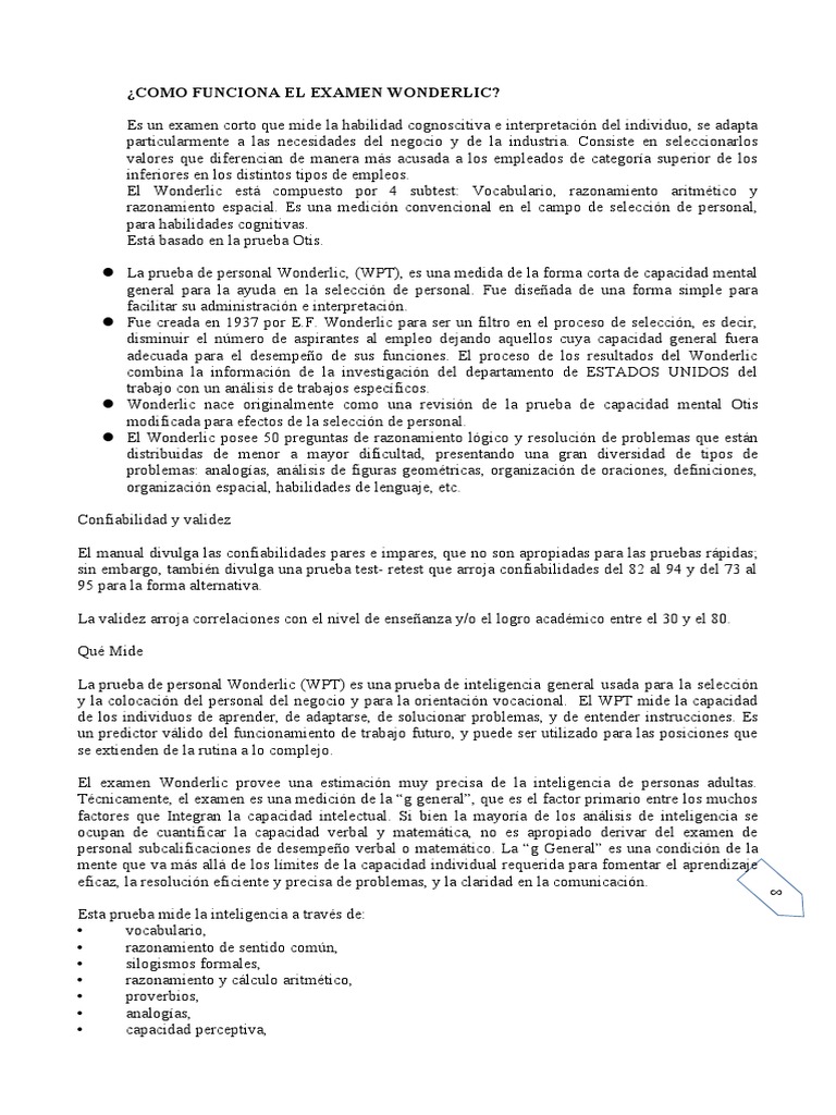 Interpretacion wonderlic pdf aprendizaje inteligencia