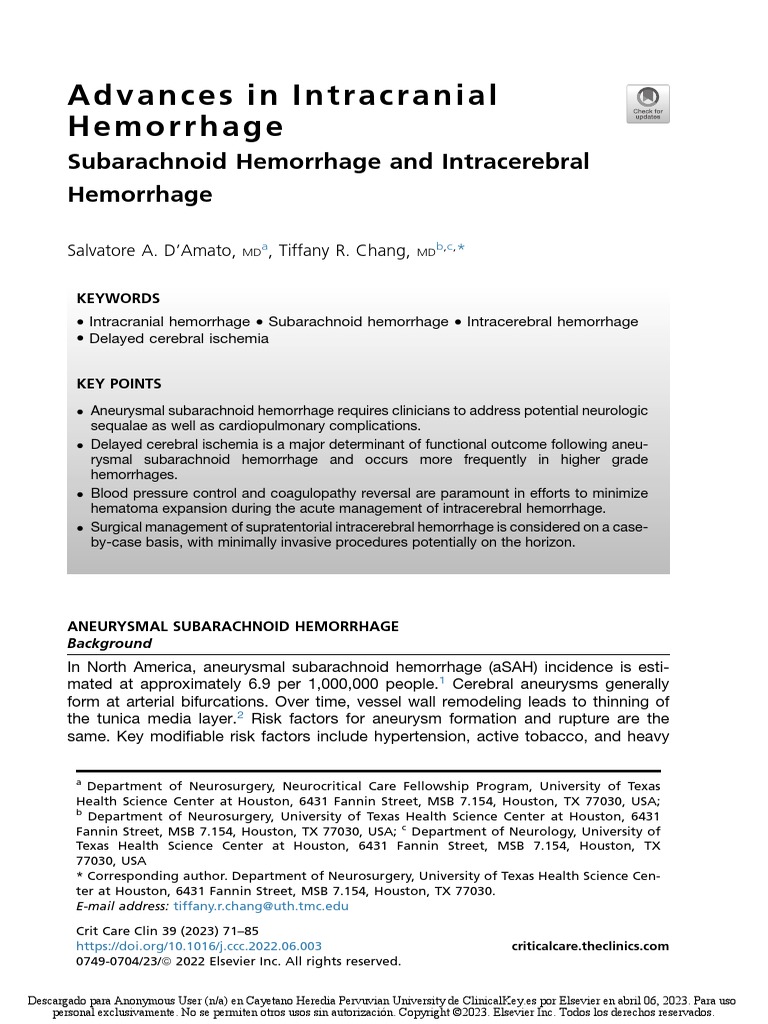 Advances in Intracranial Hemorrhage | PDF | Myocardial Infarction | Stroke