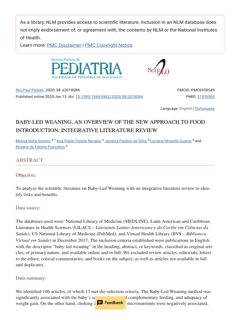 Baby-Led Weaning, An Overview of The New Approach To Food Introd | PDF