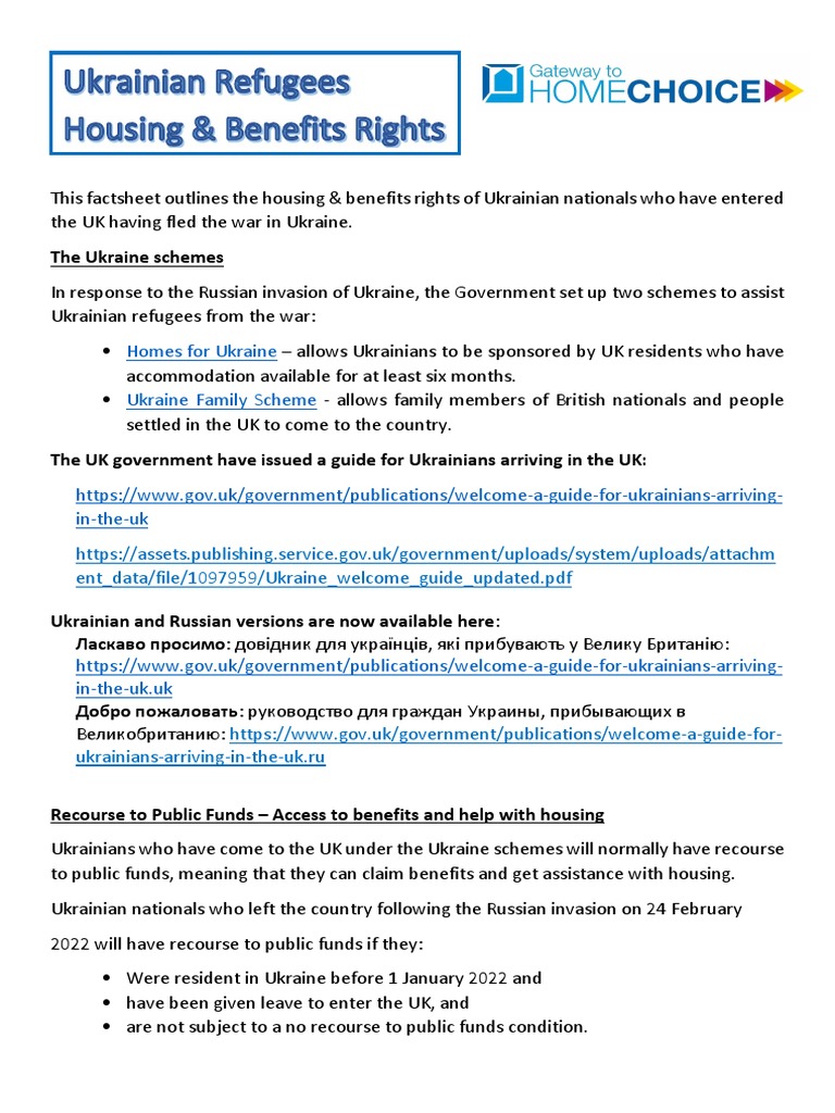 Ukraine Refugee Housing and Benefit Guidance V2 Download Free PDF Welfare Urban