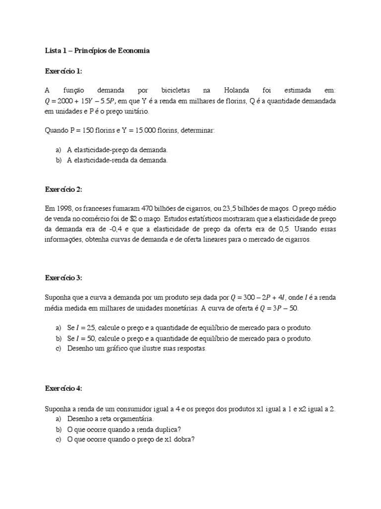 Lista 1 | PDF | Demanda | Oferta e procura