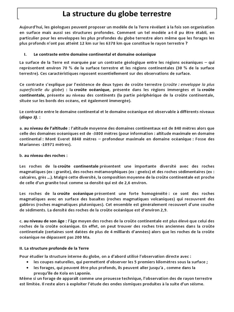 Structure interne du globe terrestre | PDF | Terre | Tremblements de terre