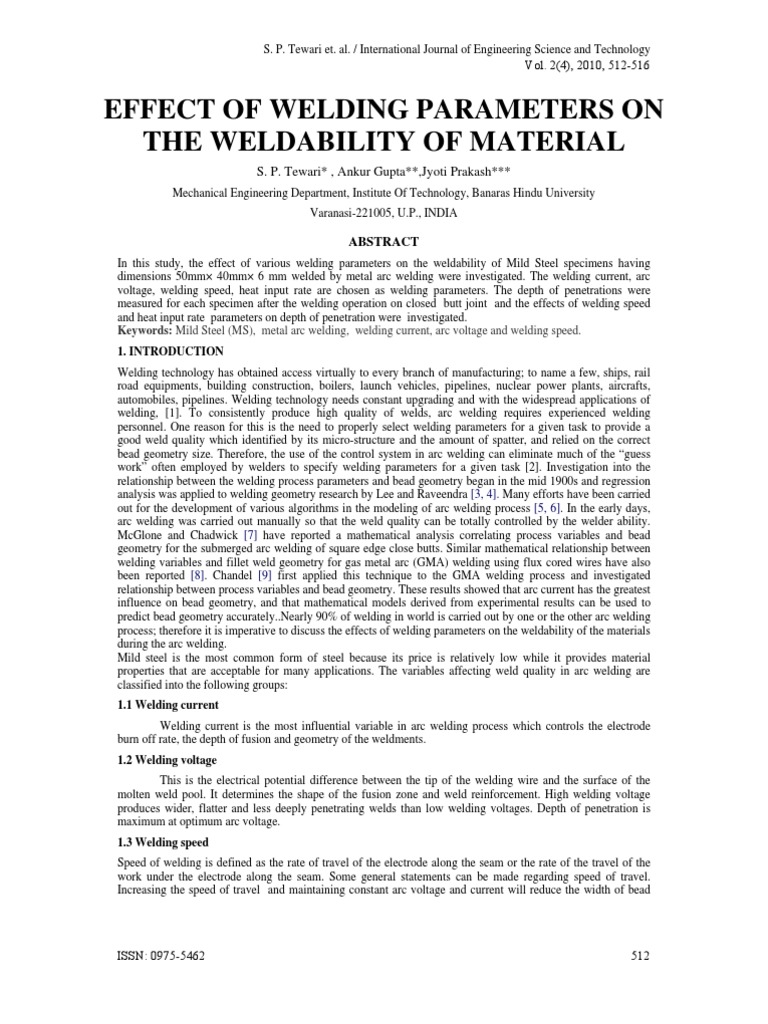 Welding Parameters Impact on Mild Steel | PDF | Computers | Technology ...