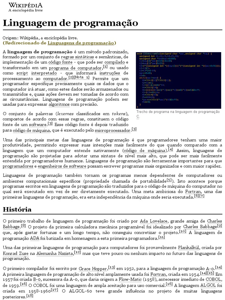 História das Linguagens de Programação | PDF | Linguagem de programação ...
