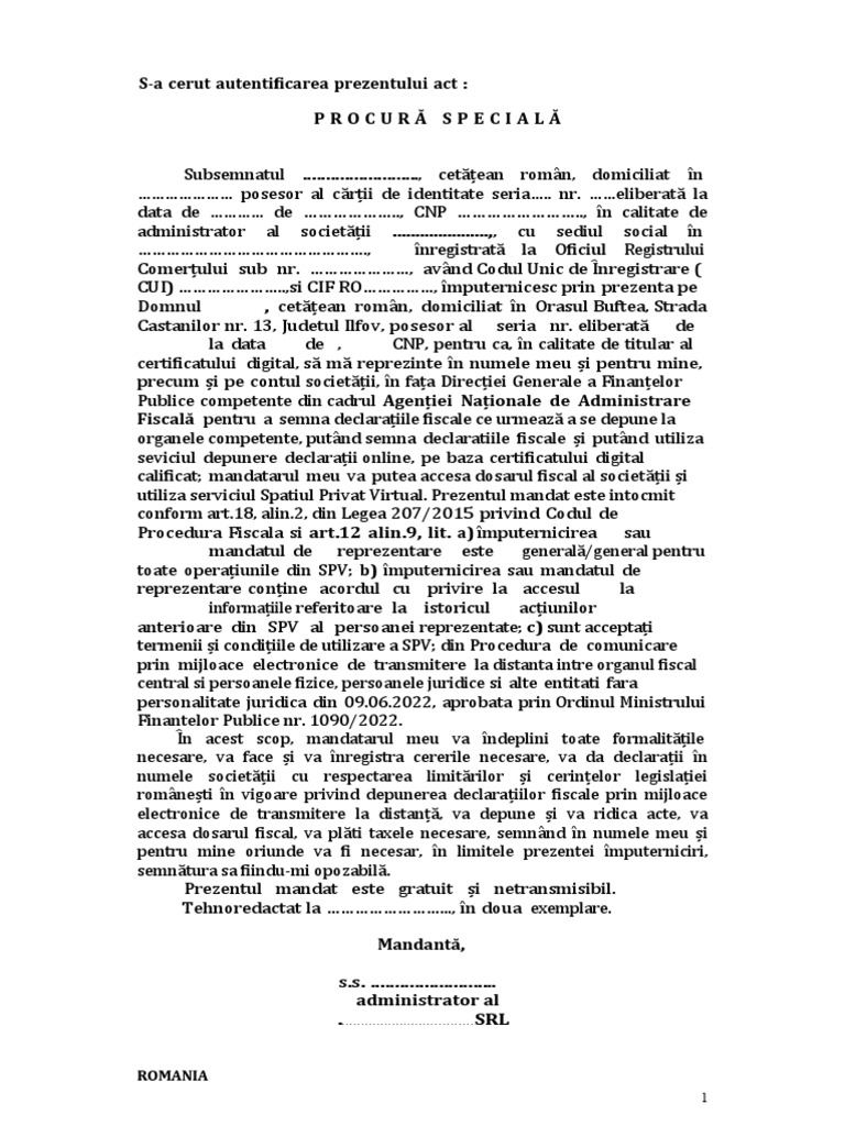 Model Procura Notariala | PDF
