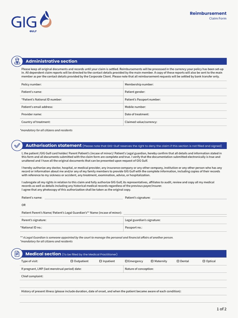 Reimbursement Claim Form | PDF | Patient | Bahrain