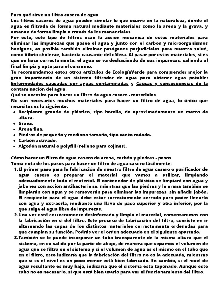 Cómo hacer un filtro purificador de agua casero - Ecocosas
