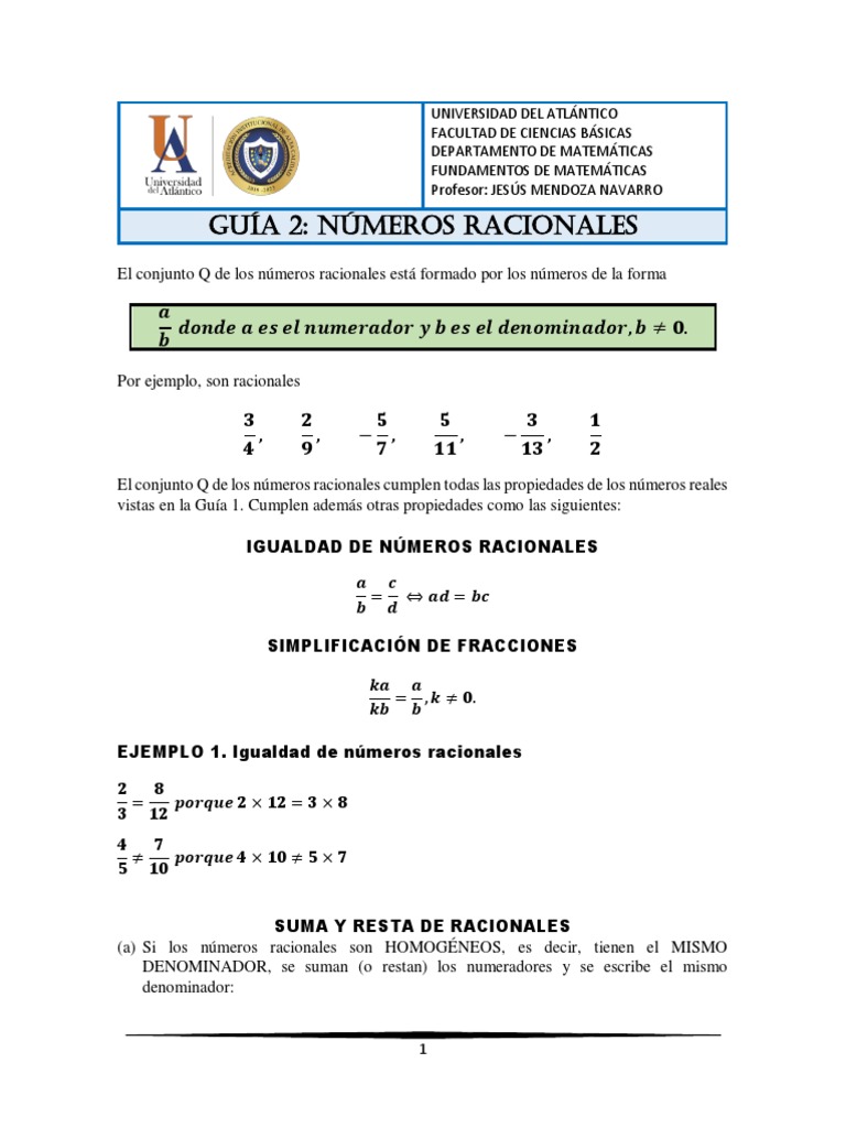 Guia 2 Números Racionales | PDF | Multiplicación | Número racional