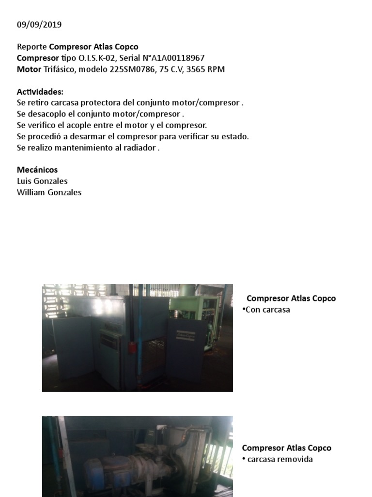 Mantenimiento Compresor Atlas Copco | PDF
