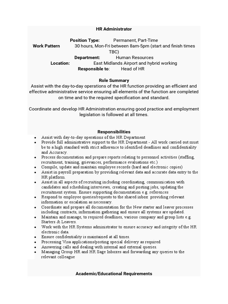 Part-Time HR Administrator Role | PDF | Human Resources | Business