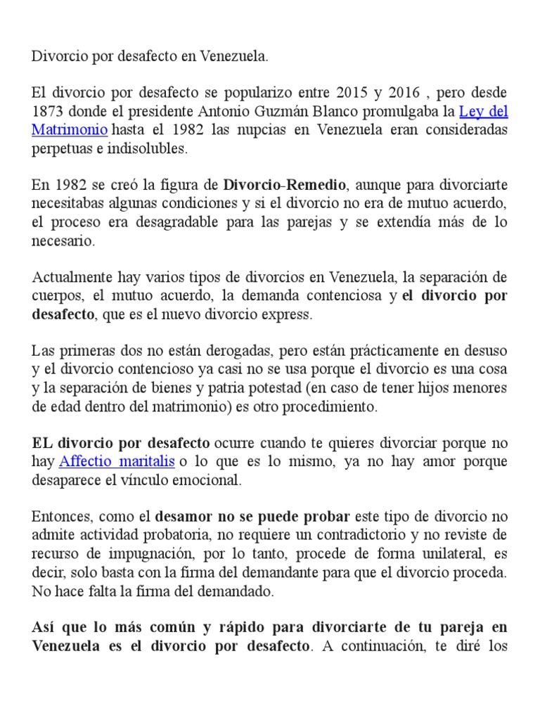 Divorcio Por Desafecto en Venezuela | PDF | Divorcio | Fuentes del derecho