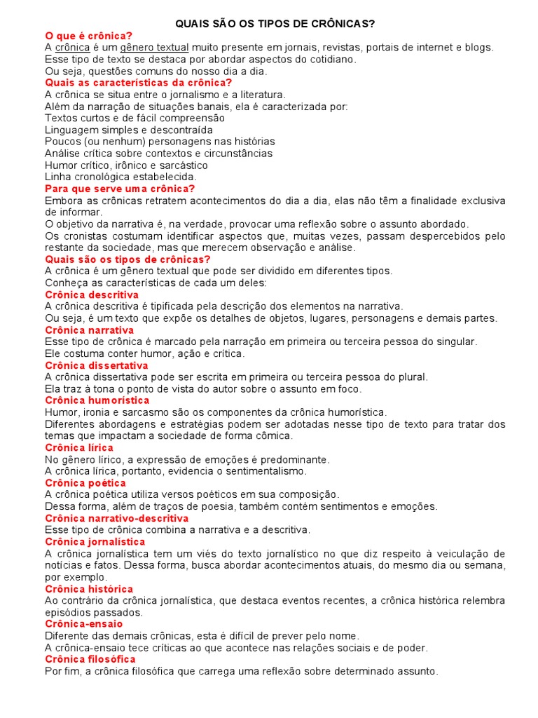 Quais São Os Tipos de Crônicas | PDF