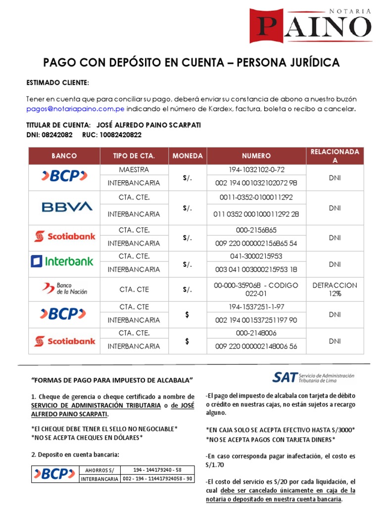 Instrucciones de Pago Notarial | PDF | Bancos | Finanzas personales