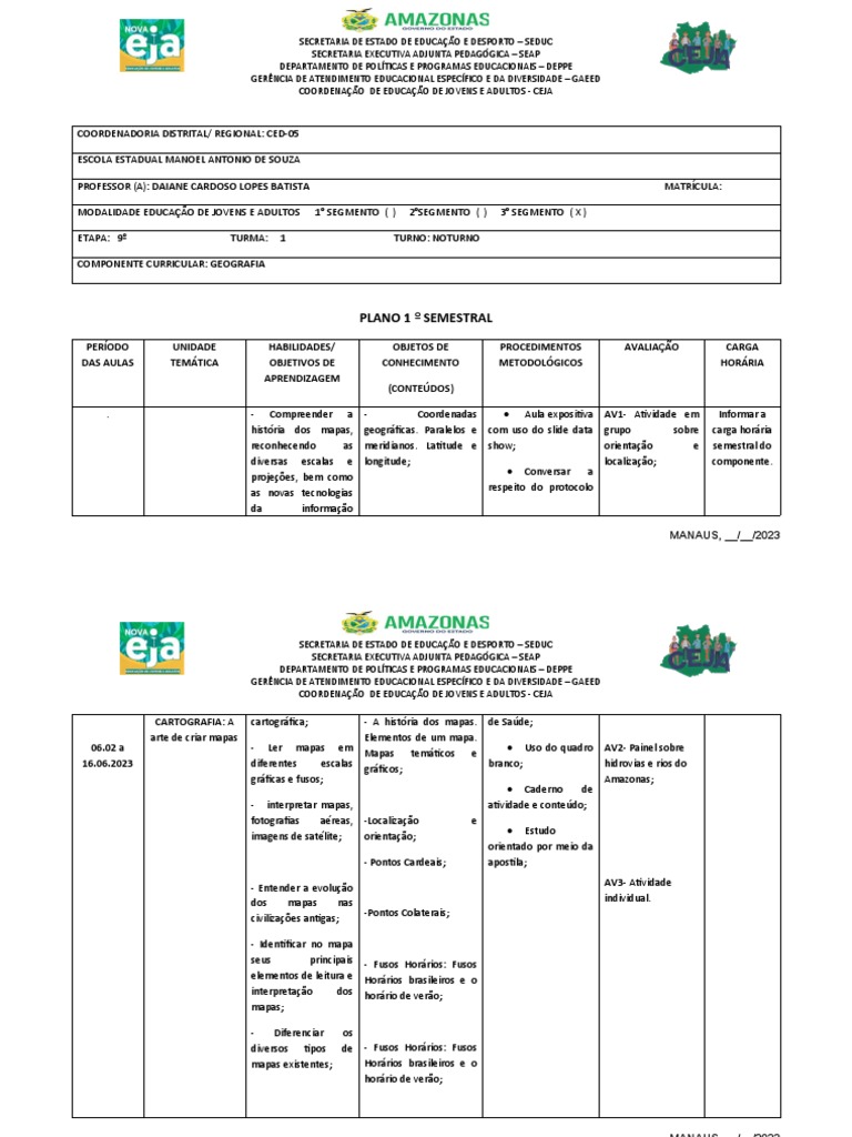 Cópia de Plano 1º Semestral - 9ºETAPA | PDF | Pedagogia | Mapa