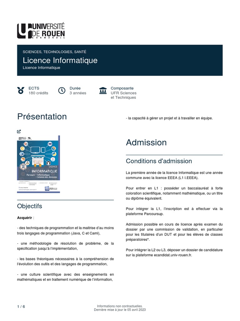 Licence Informatique : Formation et Objectifs | PDF | Informatique ...