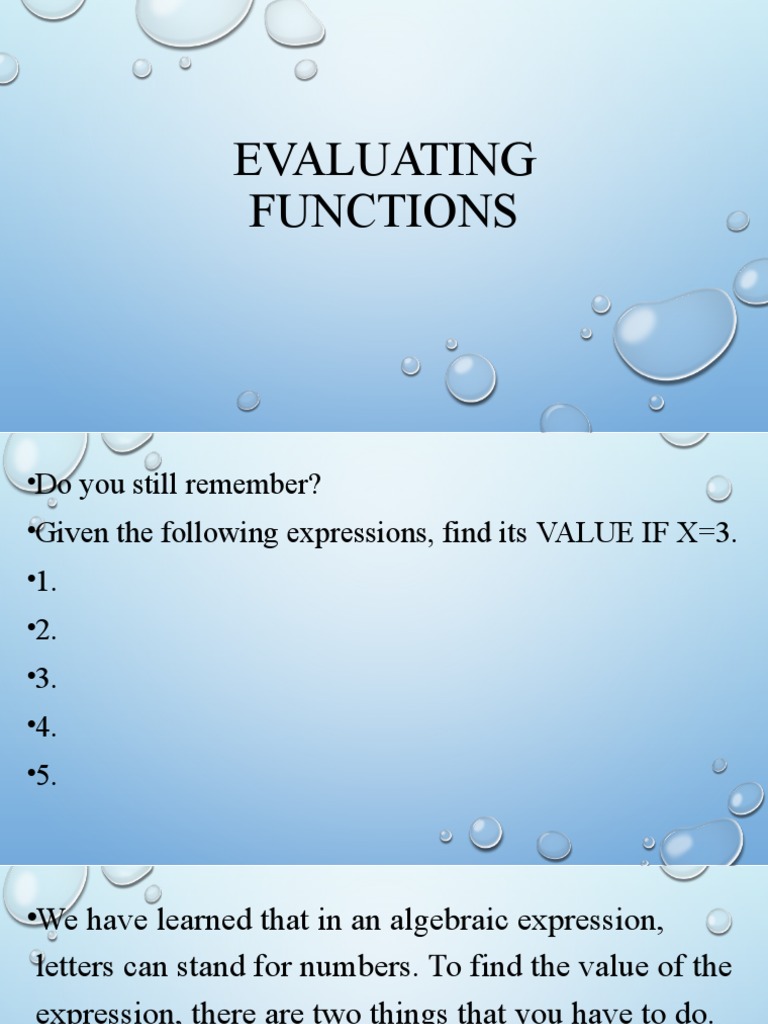 Evaluating Functions | PDF image.