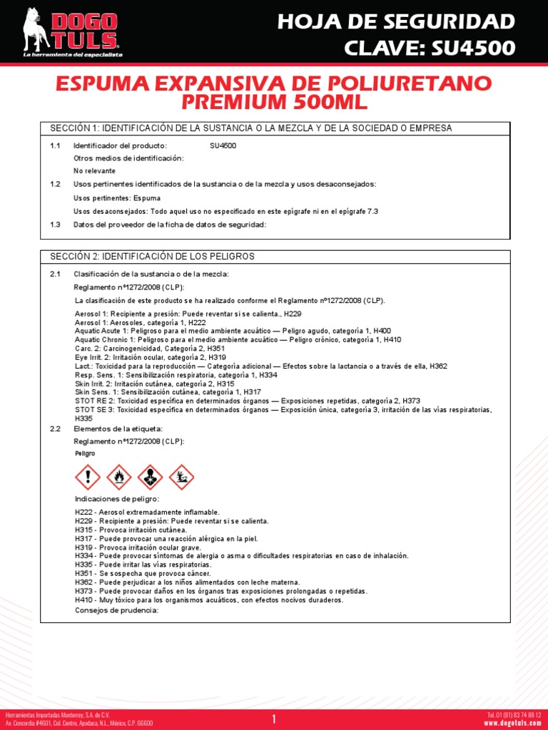 Su4500-Hoja de Seguridad-Espuma Expansiva de Poliuretano Premium 500ML